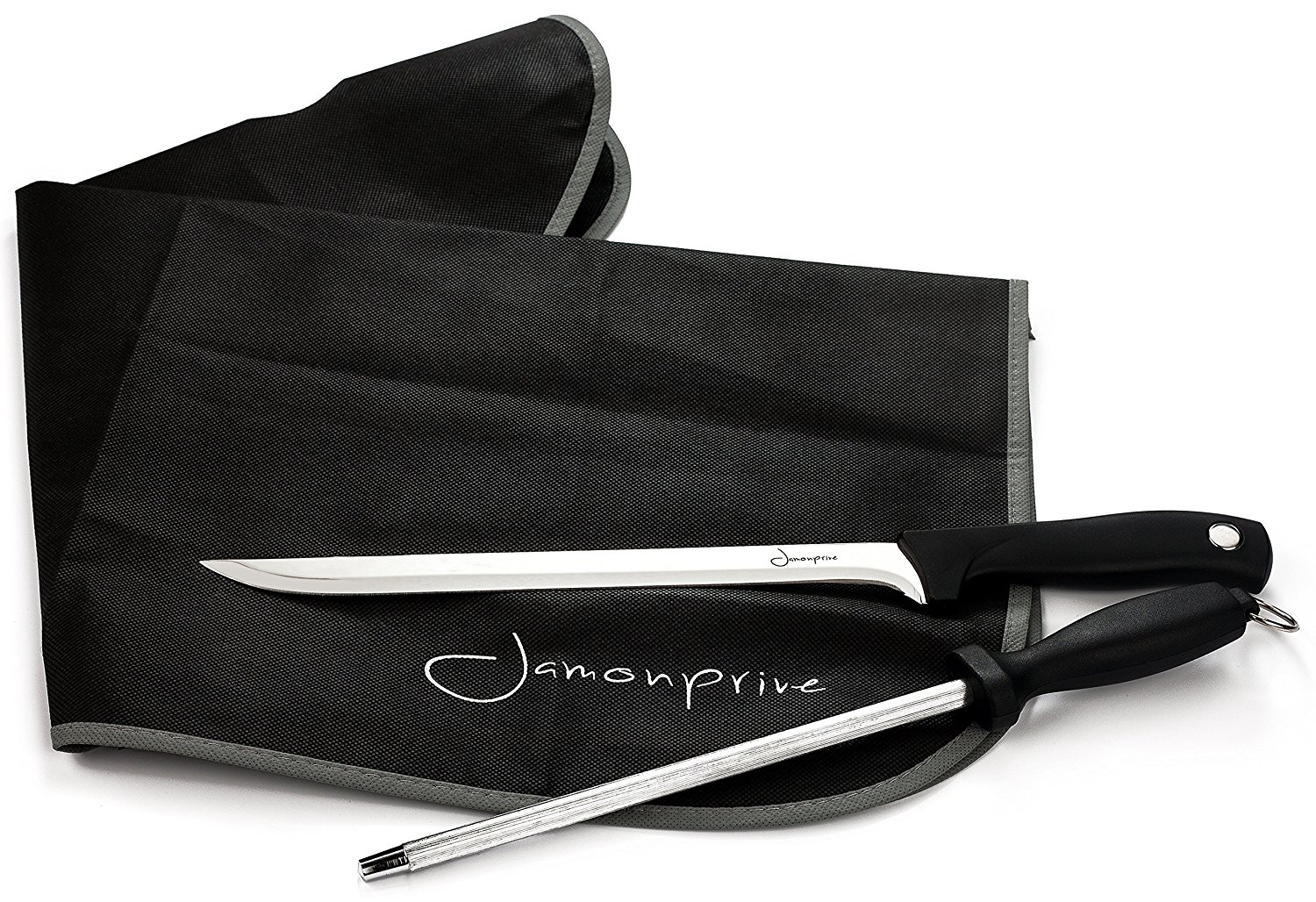 Ham Carving Knife with Honing Steel and Ham Cover, Professional Set for  Slicing Serrano, Ibérico Ham & Italian Prosciutto
